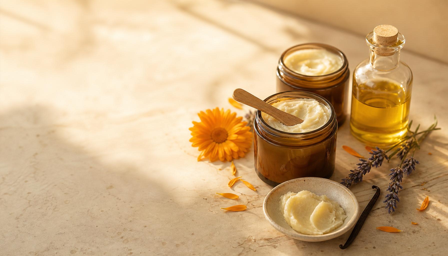 Glass jars of grass-fed tallow balm by Olive & Tallow