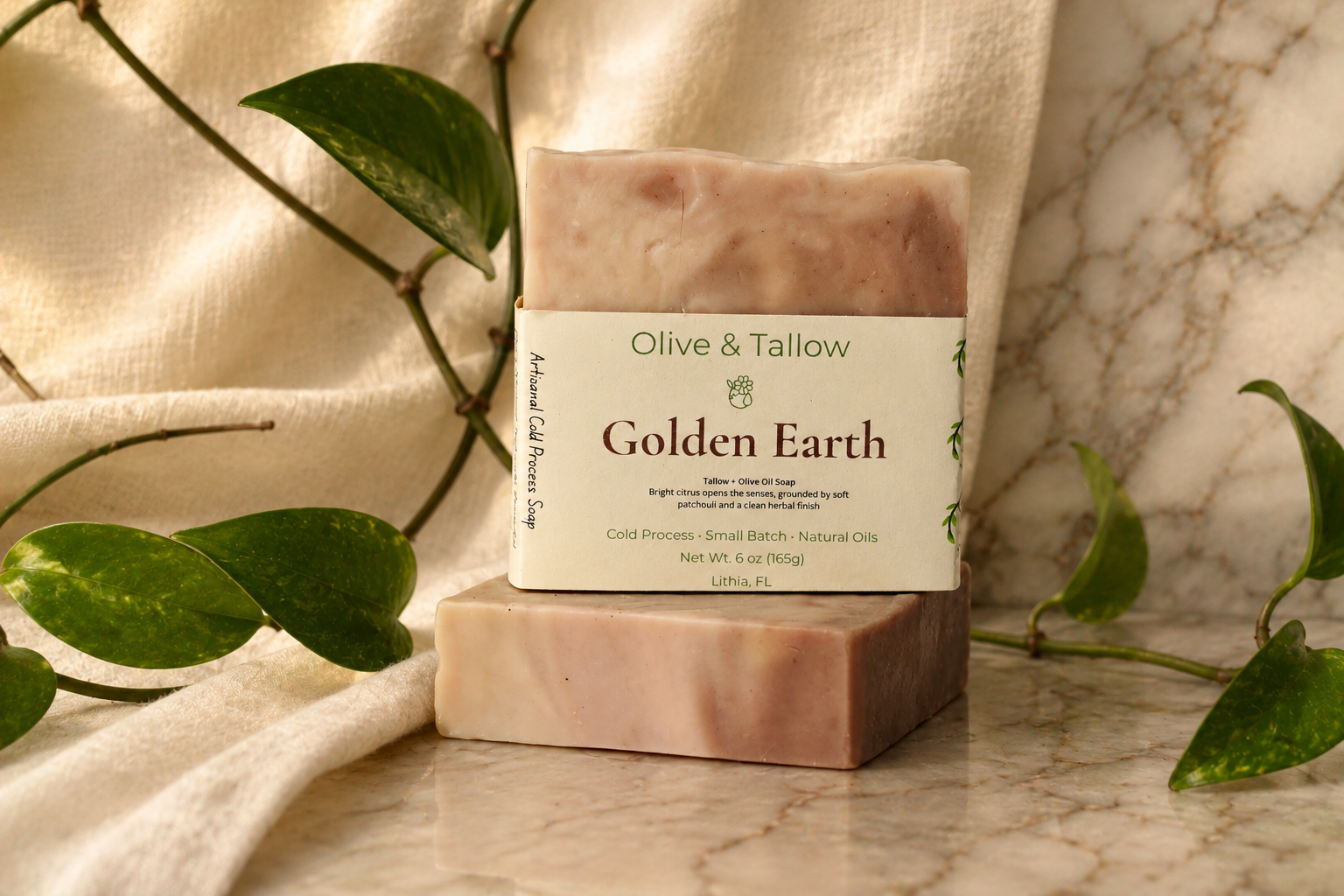 Golden Earth citrus and patchouli tallow soap by Olive & Tallow