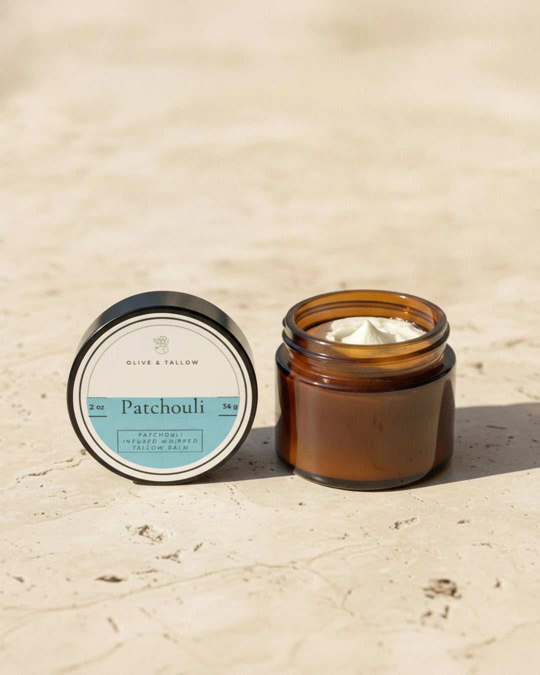 Close-up of patchouli tallow balm texture