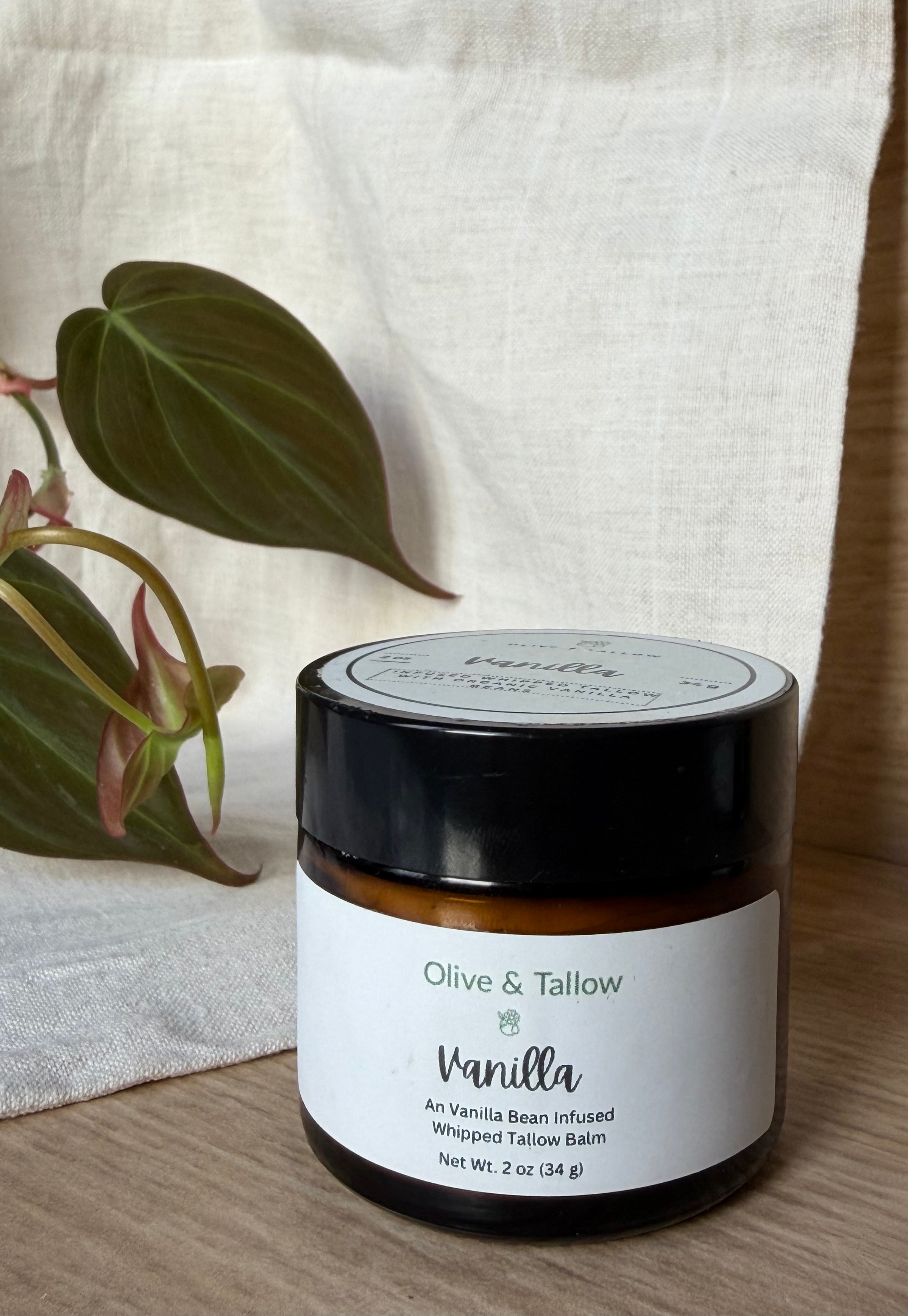 Vanilla tallow balm glass jar by Olive & Tallow
